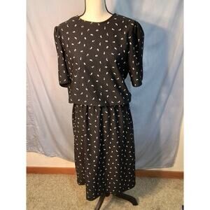 Glamax vintage Black dress with white geo print.